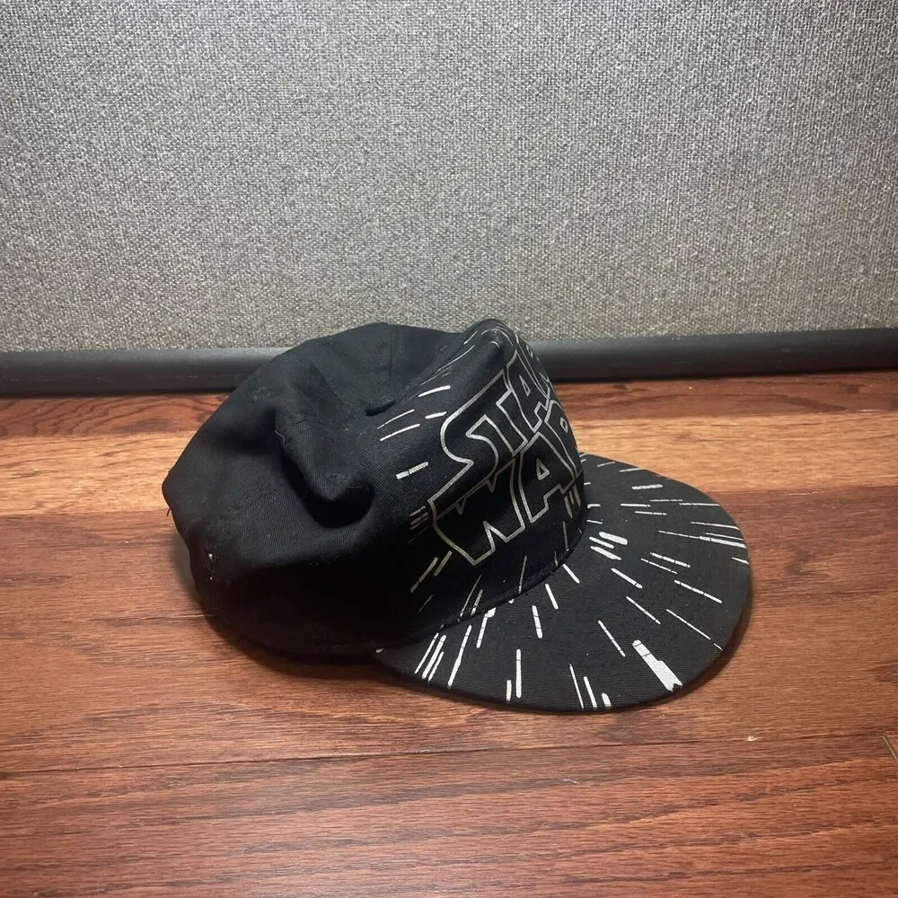 Star Wars Snapback Baseball Cap Hat Adjustable One Size Black Silver Kids Disney